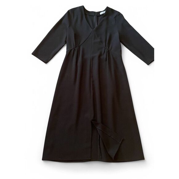 Sita Murt Women’sMidi BlackDress 3/4 Sleeves Wrinkle free Front slit Zip at back - Picture 1 of 10